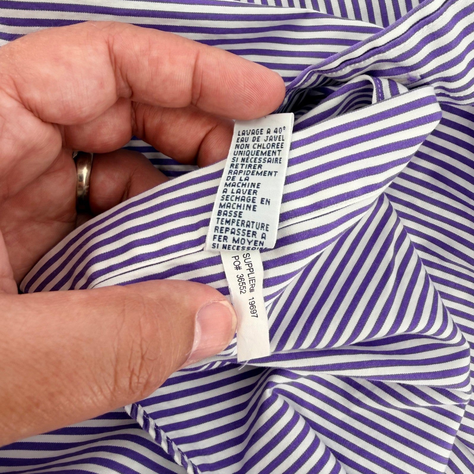 Ralph Lauren Custom Fit Striped Button Down Shirt Purple White 16 34/35 Mens
