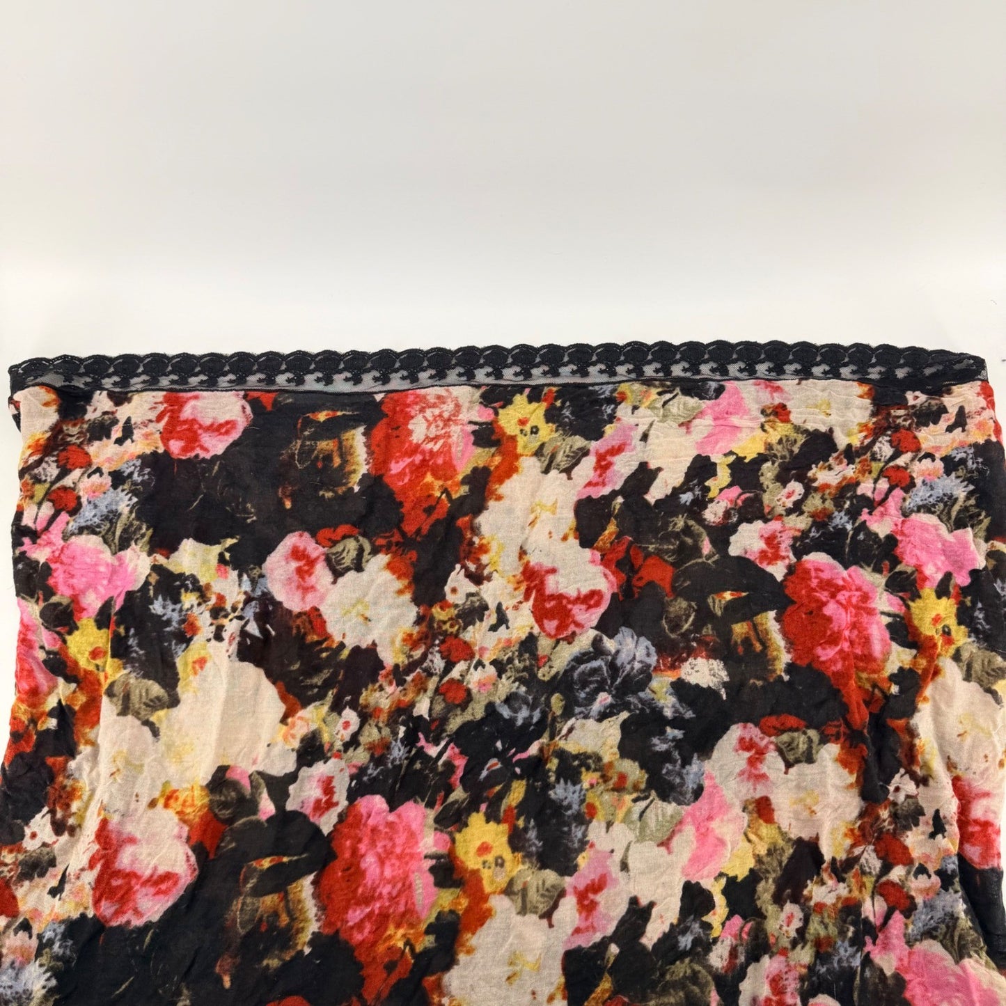 Kimchi Blue Floral Infinity Scarf Black Lace Trim Boho Watercolor Pink Red OS