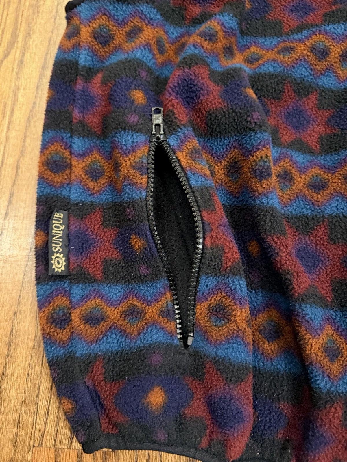 Vintage 90s Sunique Fleece Vest XL Aztec Southwestern Pattern Zip Front