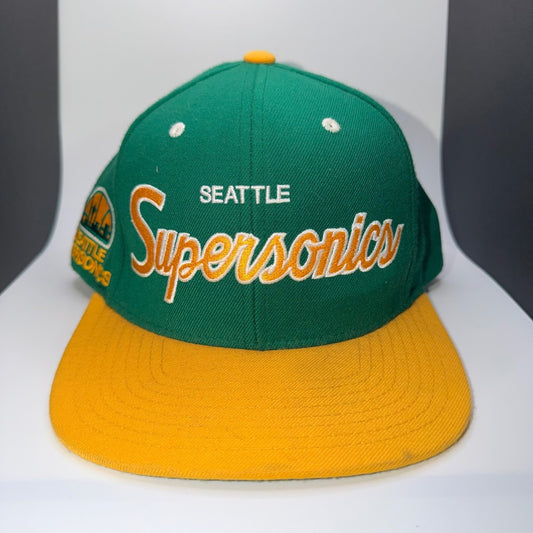 Mitchell & Ness Seattle Supersonics Snapback Hat Vintage 90s Green Yellow OS