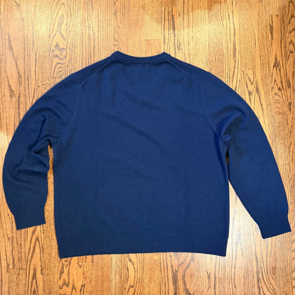 Lands' End 100% Cashmere V-Neck Sweater XL Navy Blue Solid Knit Mens Soft Warm