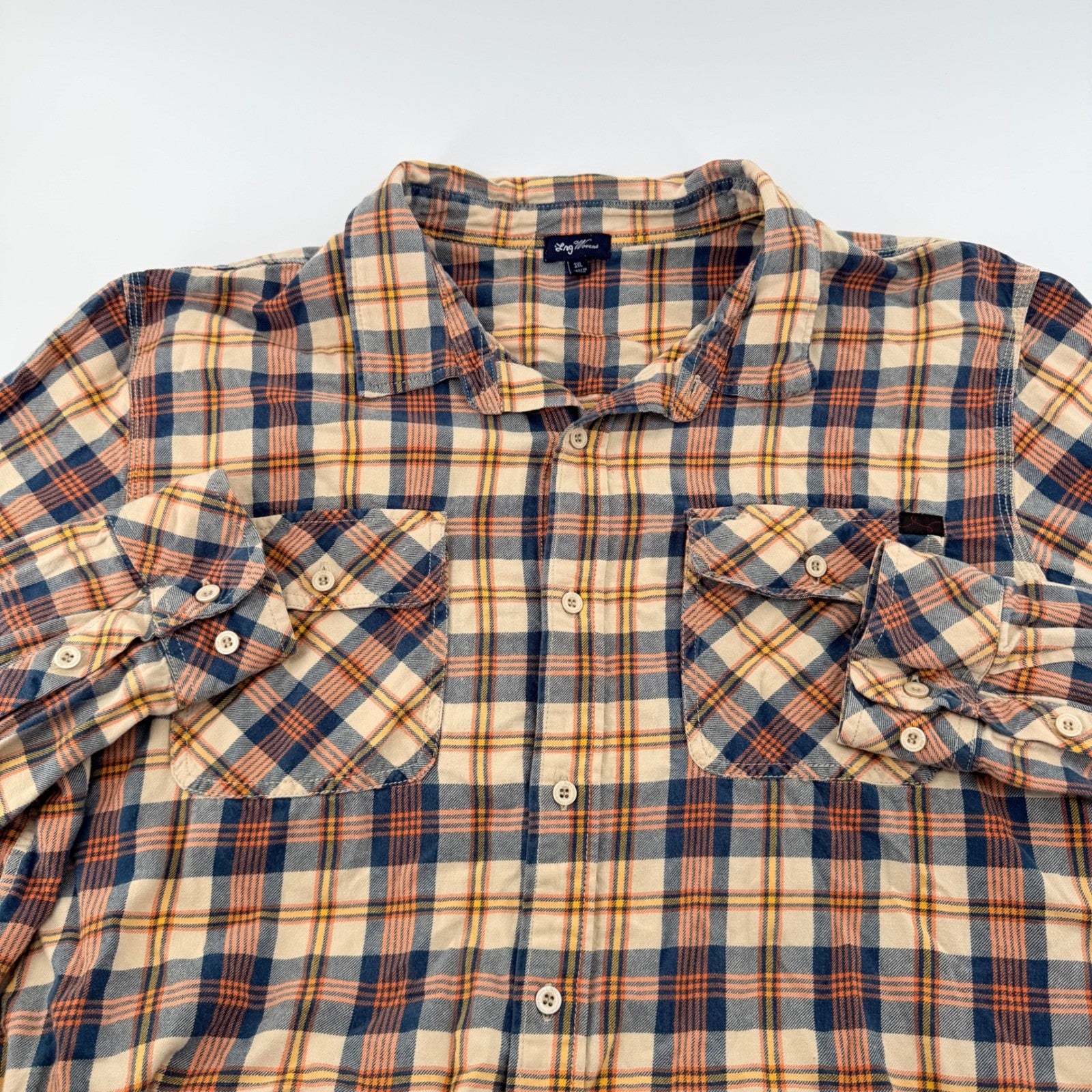 LRG Lng Wovens Plaid Button Down Shirt Long Sleeve Streetwear 3XL Blue Orange