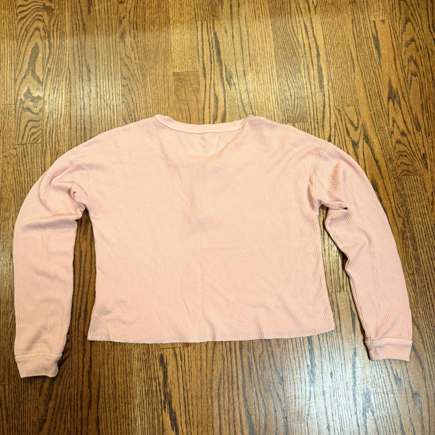 American Eagle Waffle Knit Henley Top Cropped Thermal Small Pink