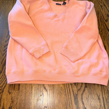 IZOD V-Neck Raglan Sweatshirt Fleece Lined Pullover Large Peach Pink Mid Weight