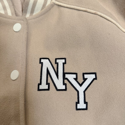 New York 1982 Empire State Varsity Bomber Jacket - Forever 21 - Tan - Size XS