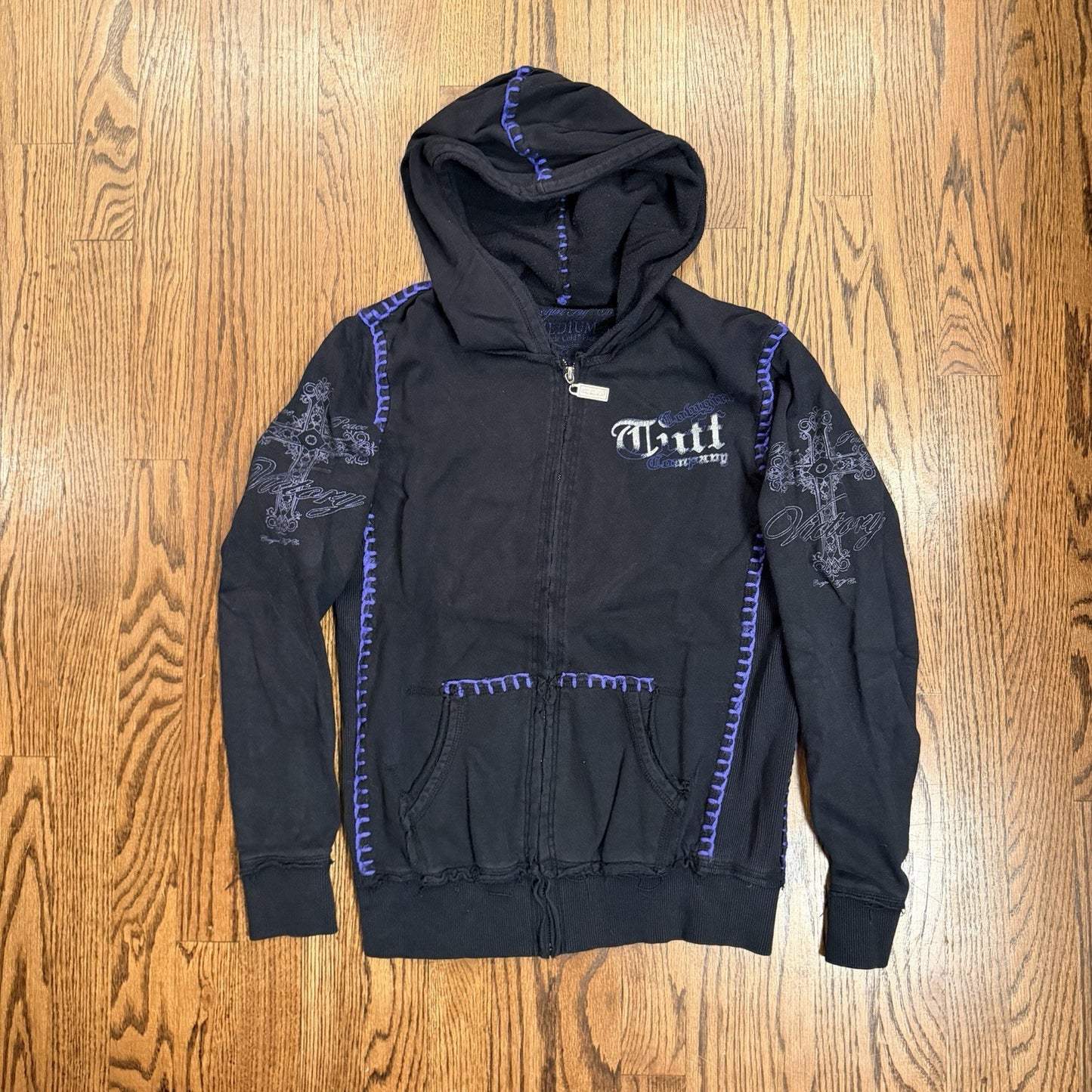 Cowgirl Tuff Victory Full Zip Up Hoodie Jacket Black Size Medium Western 2000s