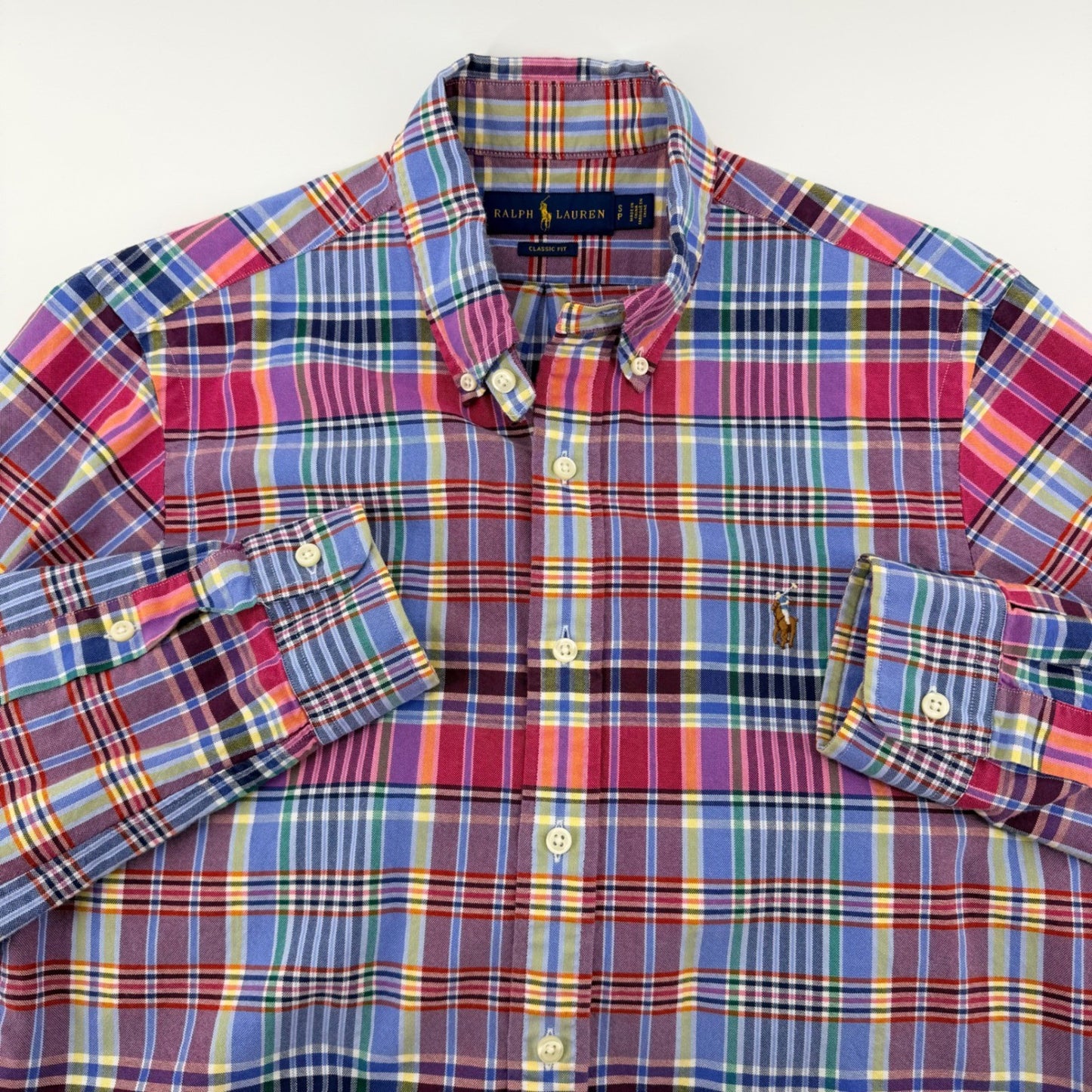 Ralph Lauren Classic Fit Plaid Button Down Shirt Multi Color Mens Small S Preppy
