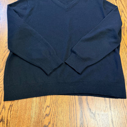 Lands' End 100% Cashmere V-Neck Sweater Black XL 46-48 Soft Warm