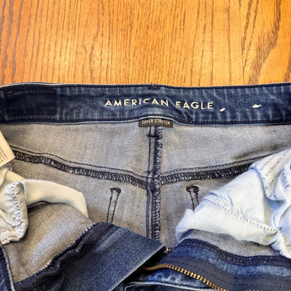 American Eagle Super Stretch Denim Shorts Raw Hem Size 6 Short Blue