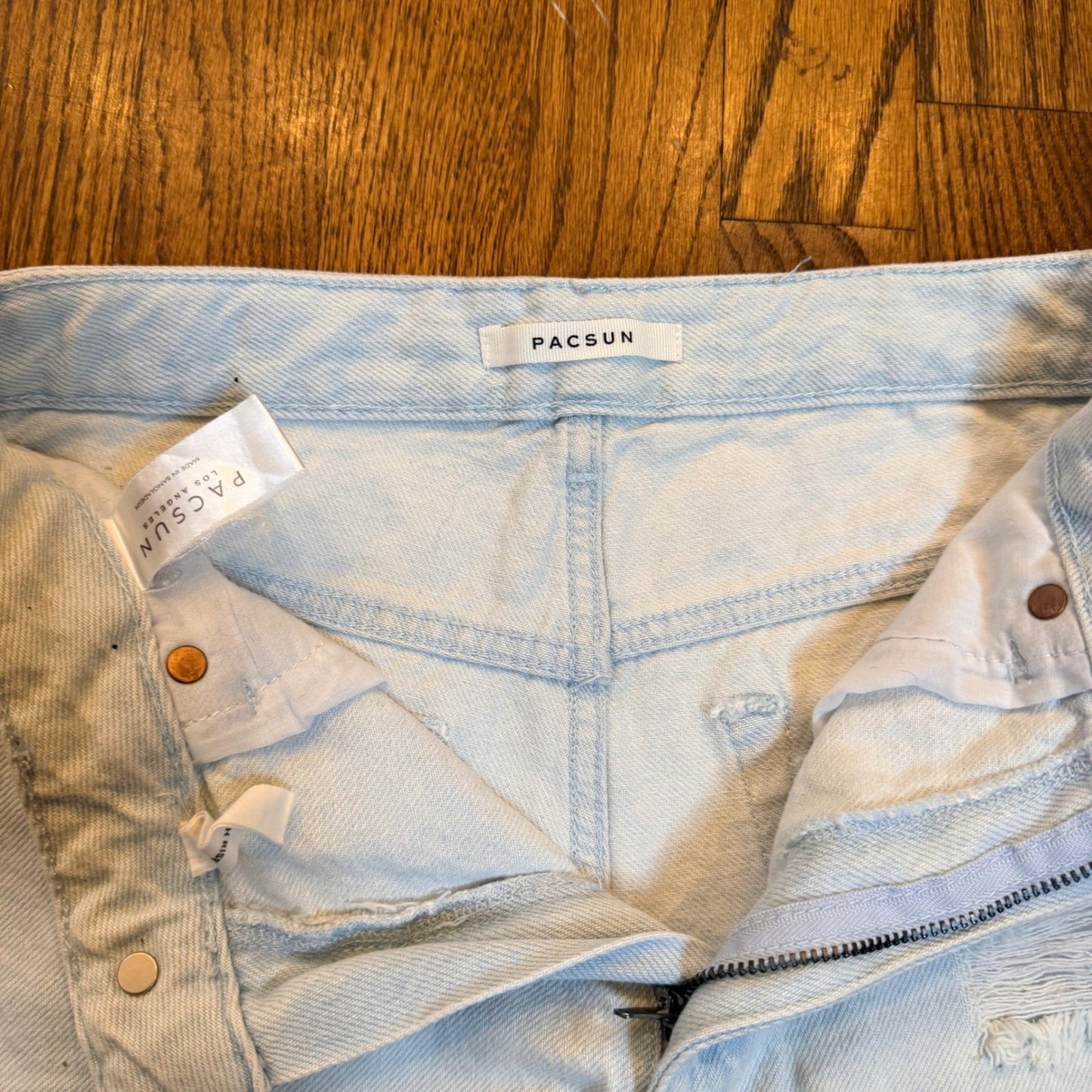 PacSun High Rise Distressed Denim Shorts Frayed Hem 25 Light Wash Blue