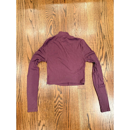 Aeropostale Seriously Soft Ribbed Mock Neck Crop Top S Purple Long Sleeve