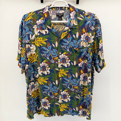 Polo Jeans Co Ralph Lauren Vintage 90s Tropical Floral Rayon Shirt XXL Blue