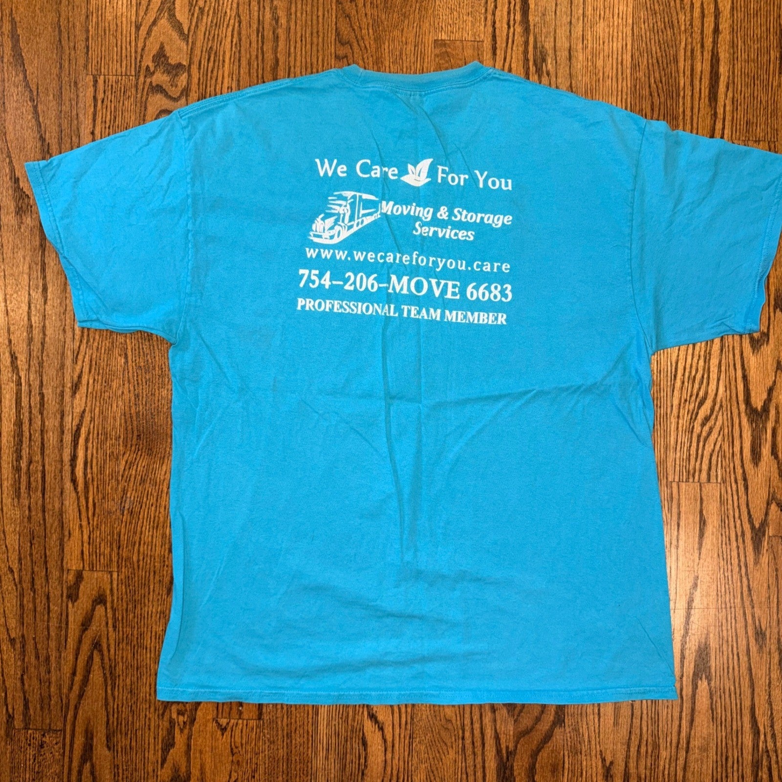 Port & Company Core Cotton Moving Services Graphic T-Shirt XL Turquoise Blue