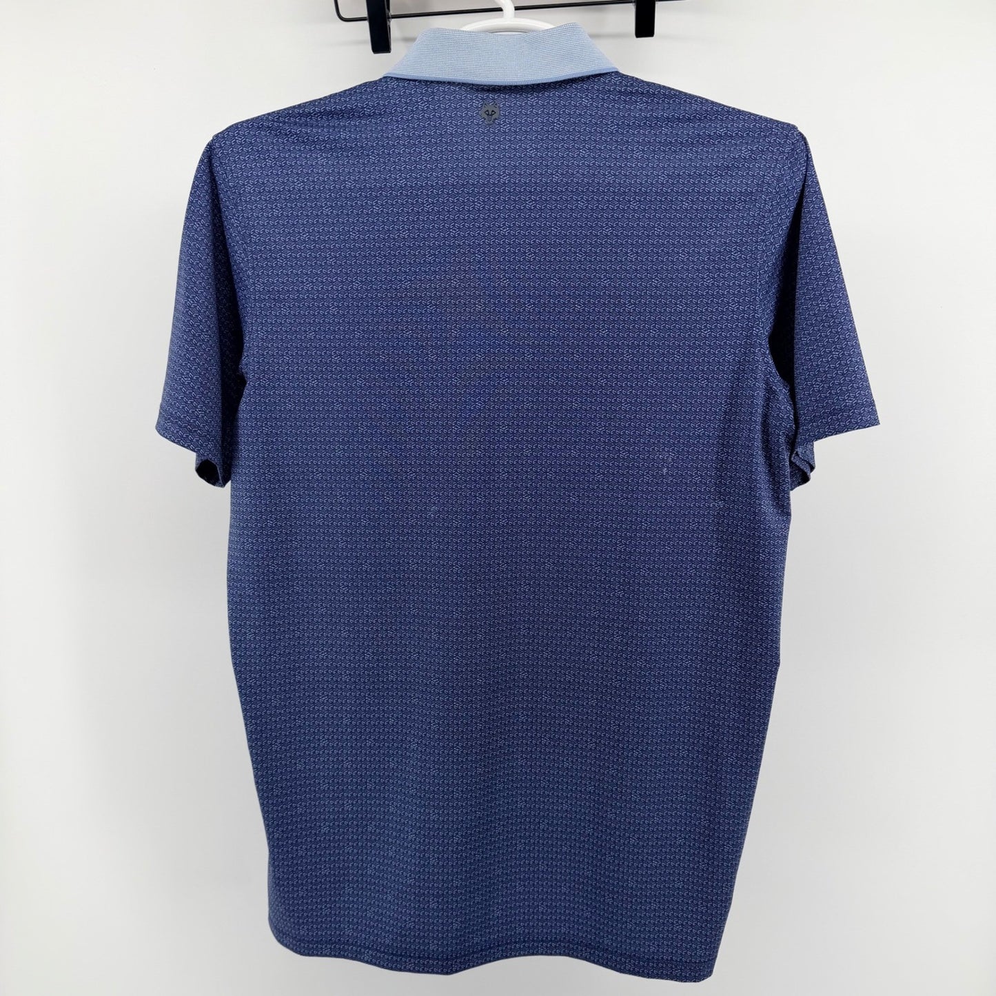 Greyson Geometric Print Performance Golf Polo Shirt Crest Logo Navy Blue M
