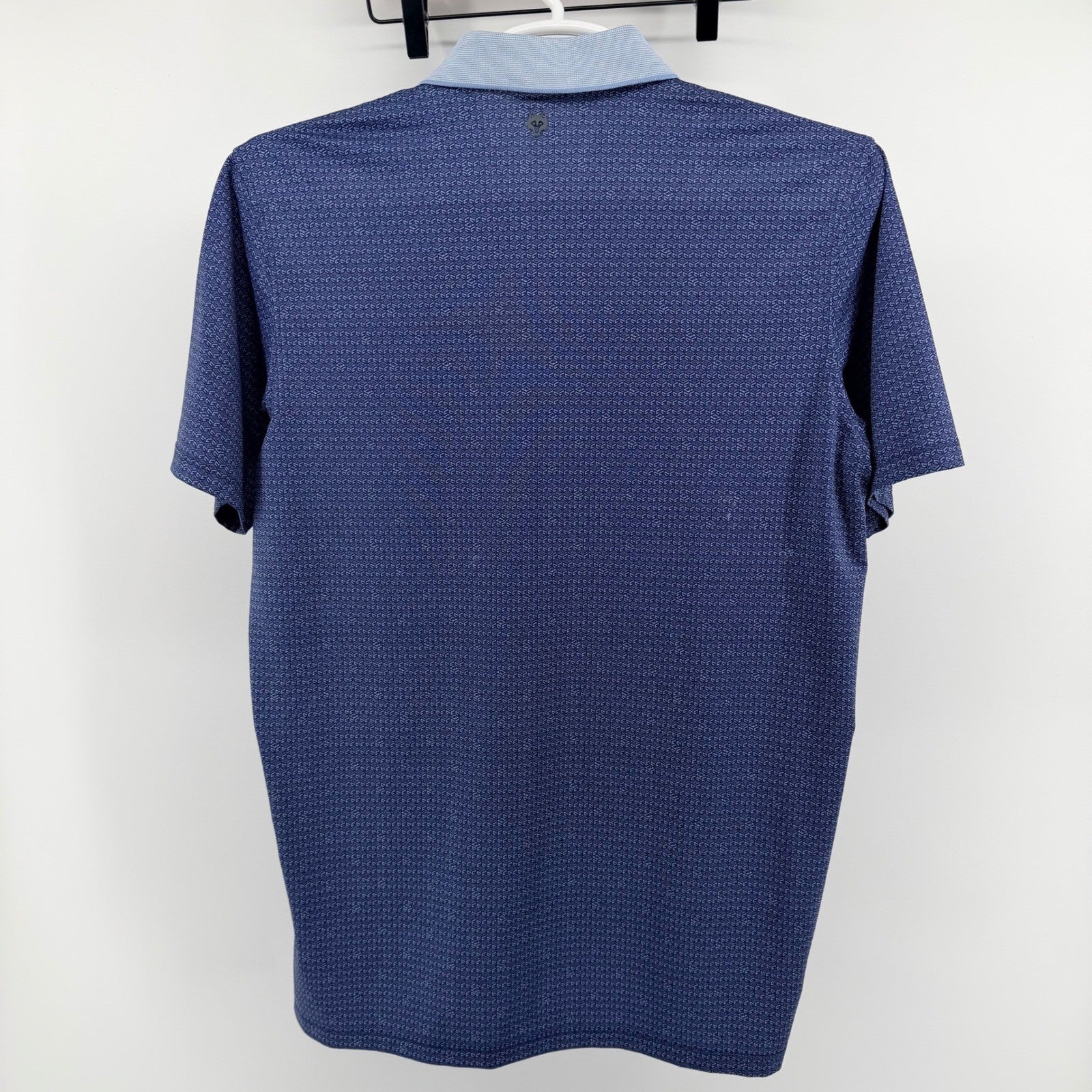 Greyson Geometric Print Performance Golf Polo Shirt Crest Logo Navy Blue M