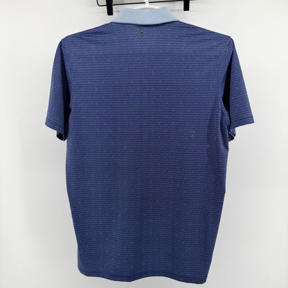 Greyson Geometric Print Performance Golf Polo Shirt Crest Logo Navy Blue M