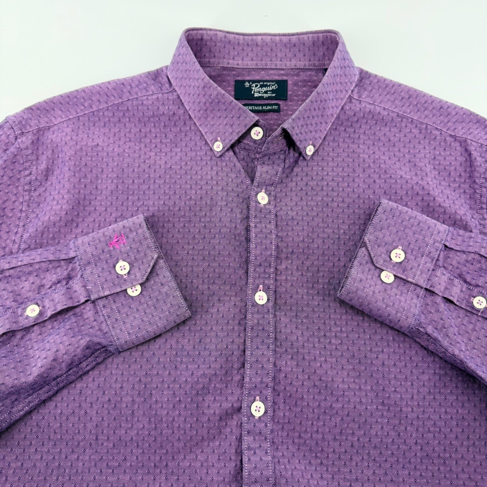 Original Penguin Heritage Slim Fit Shirt Purple Dobby Button Down 16 34/35 L