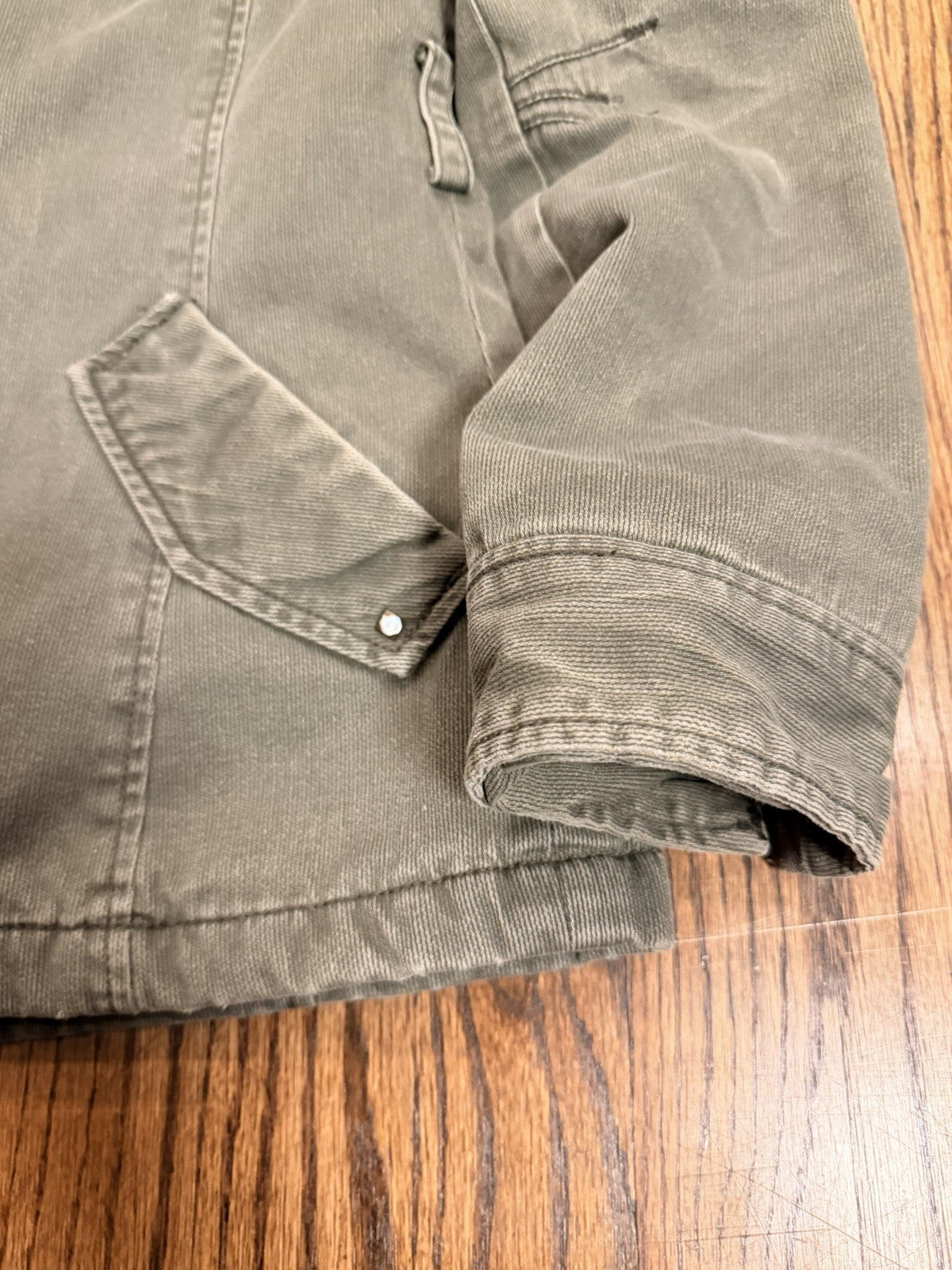 Buffalo Womens Outerwear Green/Grey Parka Denim Jacket Zip Off Hat Size XS