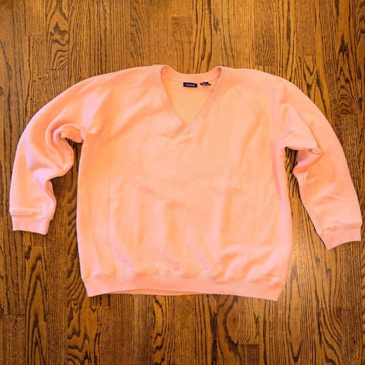 IZOD V-Neck Raglan Sweatshirt Fleece Lined Pullover Large Peach Pink Mid Weight