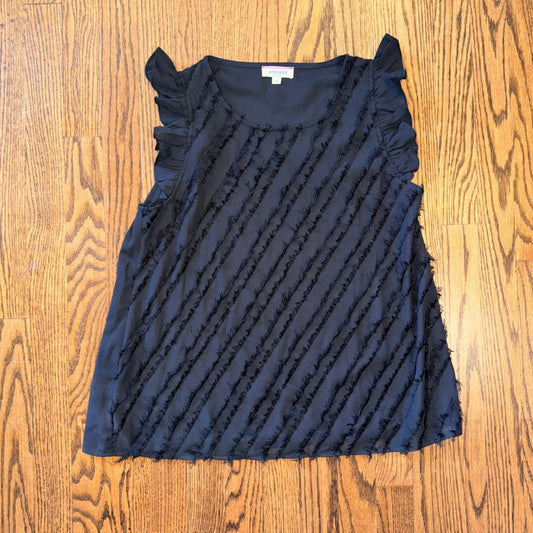 Andree by Unit Fringe Eyelash Ruffle Sleeve Top Size S Black Lightweight Sheer