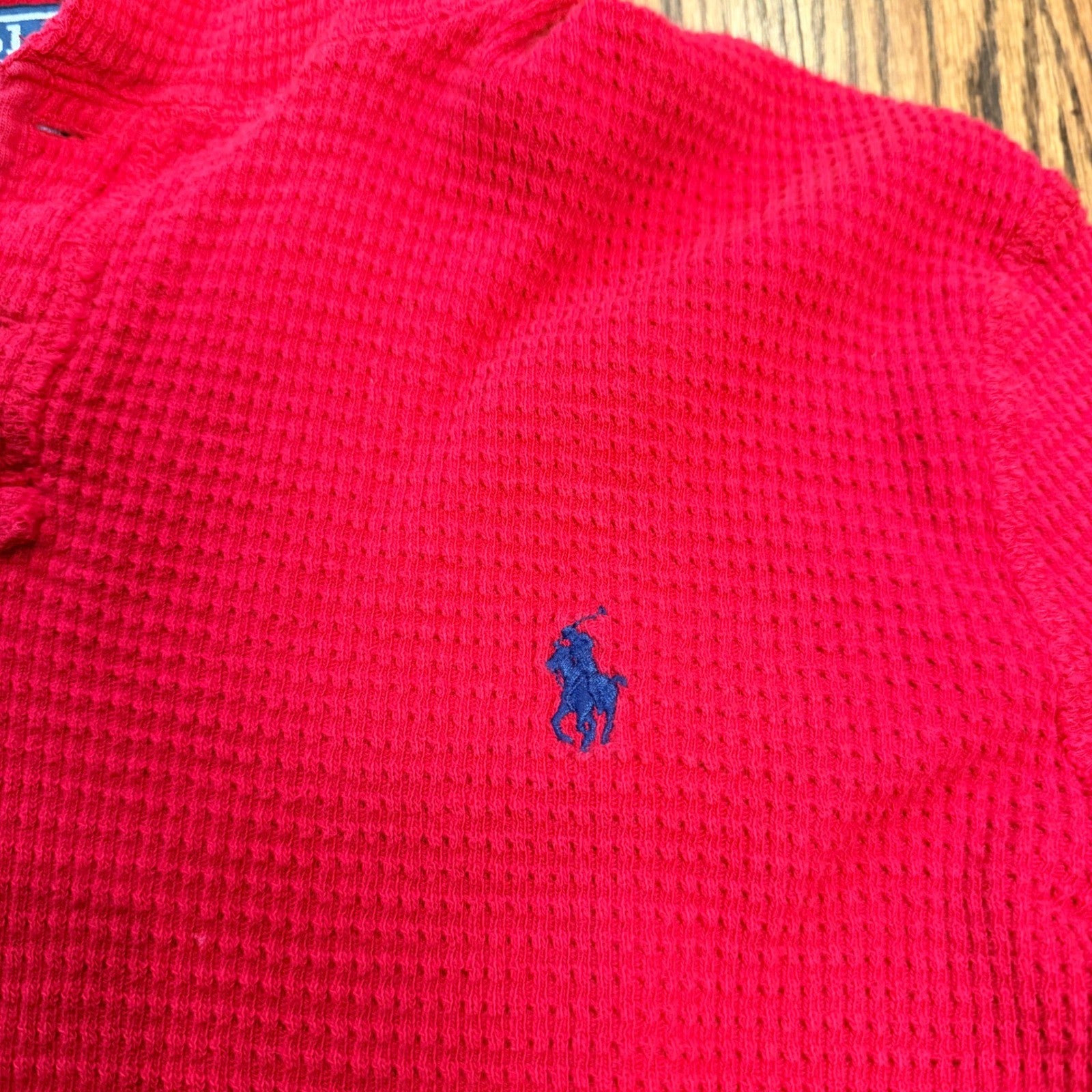 Polo Ralph Lauren Waffle Knit Thermal Henley Hoodie Red Kids Size L Preppy