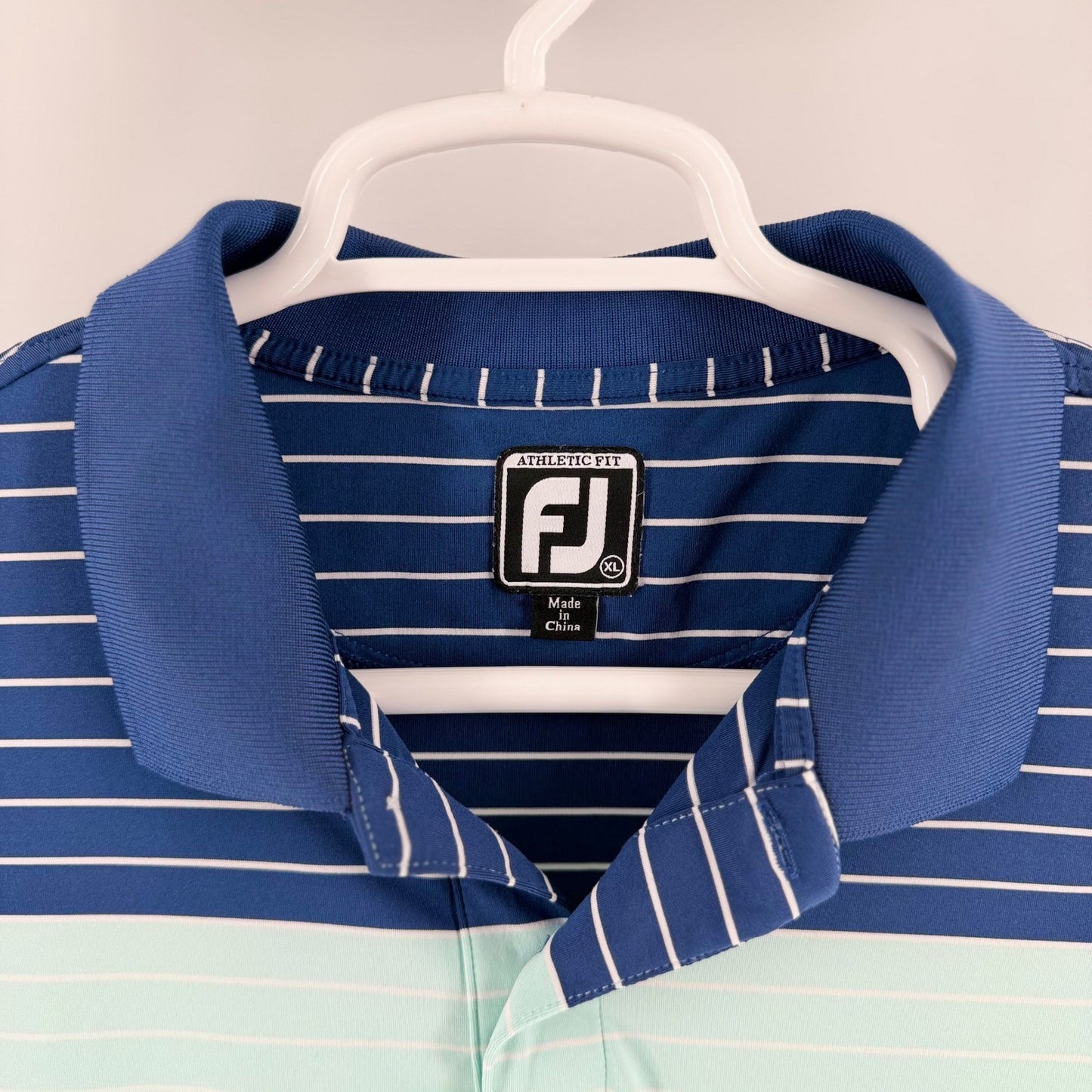 FootJoy Athletic Fit Golf Polo Shirt Striped Colorblock XL Navy Mint Green