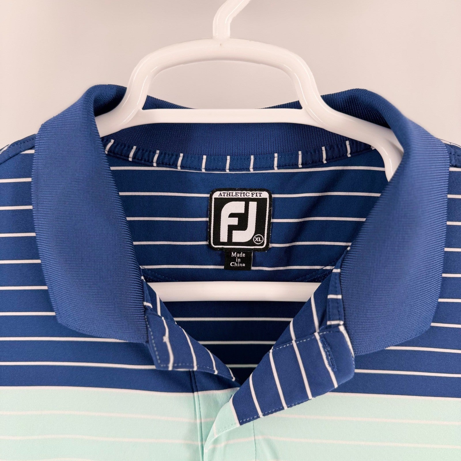 FootJoy Athletic Fit Golf Polo Shirt Striped Colorblock XL Navy Mint Green
