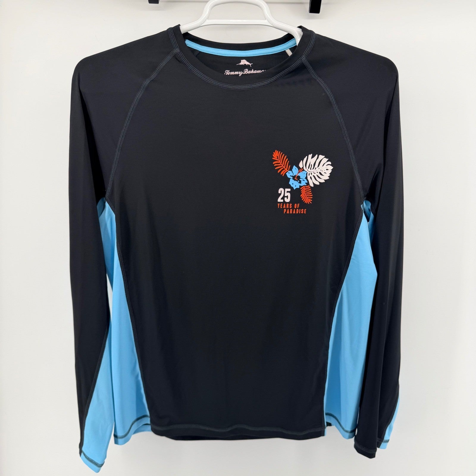 Tommy Bahama IslandActive Rash Guard UPF 30 Swim Shirt Graphic M Black Blue