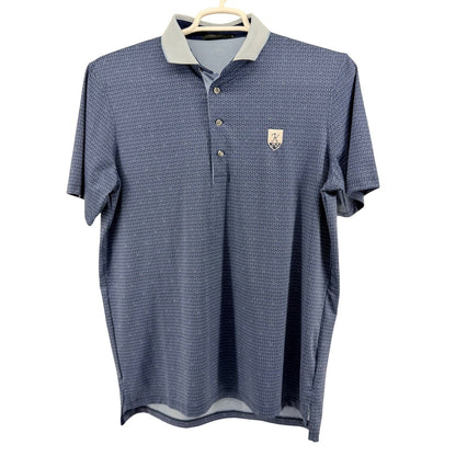 Greyson Geometric Print Performance Golf Polo Shirt Crest Logo Navy Blue M