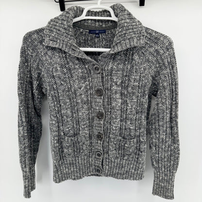 Gap Cable Knit Cardigan Sweater Gray Chunky Button Front Shawl Collar Large L