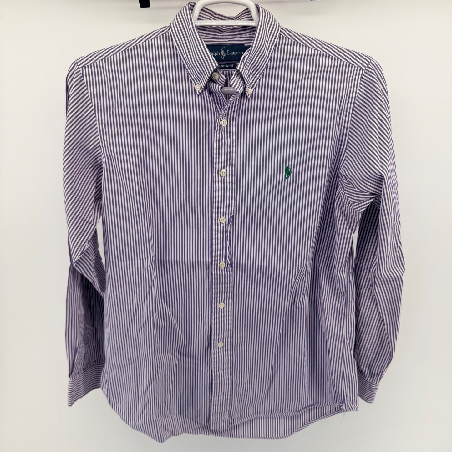 Ralph Lauren Custom Fit Striped Button Down Shirt Purple White 16 34/35 Mens