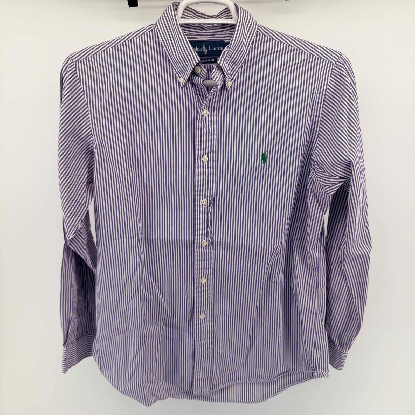 Ralph Lauren Custom Fit Striped Button Down Shirt Purple White 16 34/35 Mens