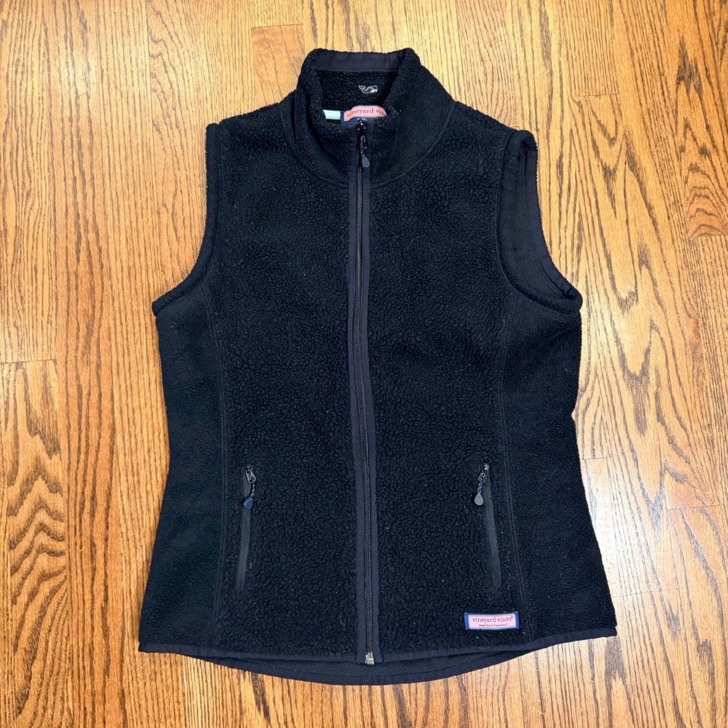 Vineyard Vines Sherpa Fleece Full Zip Vest S Black Layering Preppy Women
