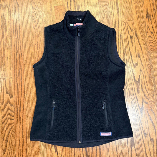 Vineyard Vines Sherpa Fleece Full Zip Vest S Black Layering Preppy Women