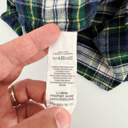 LL Bean Traditional Fit Flannel Shirt Plaid Cotton Button Down L Green Blue