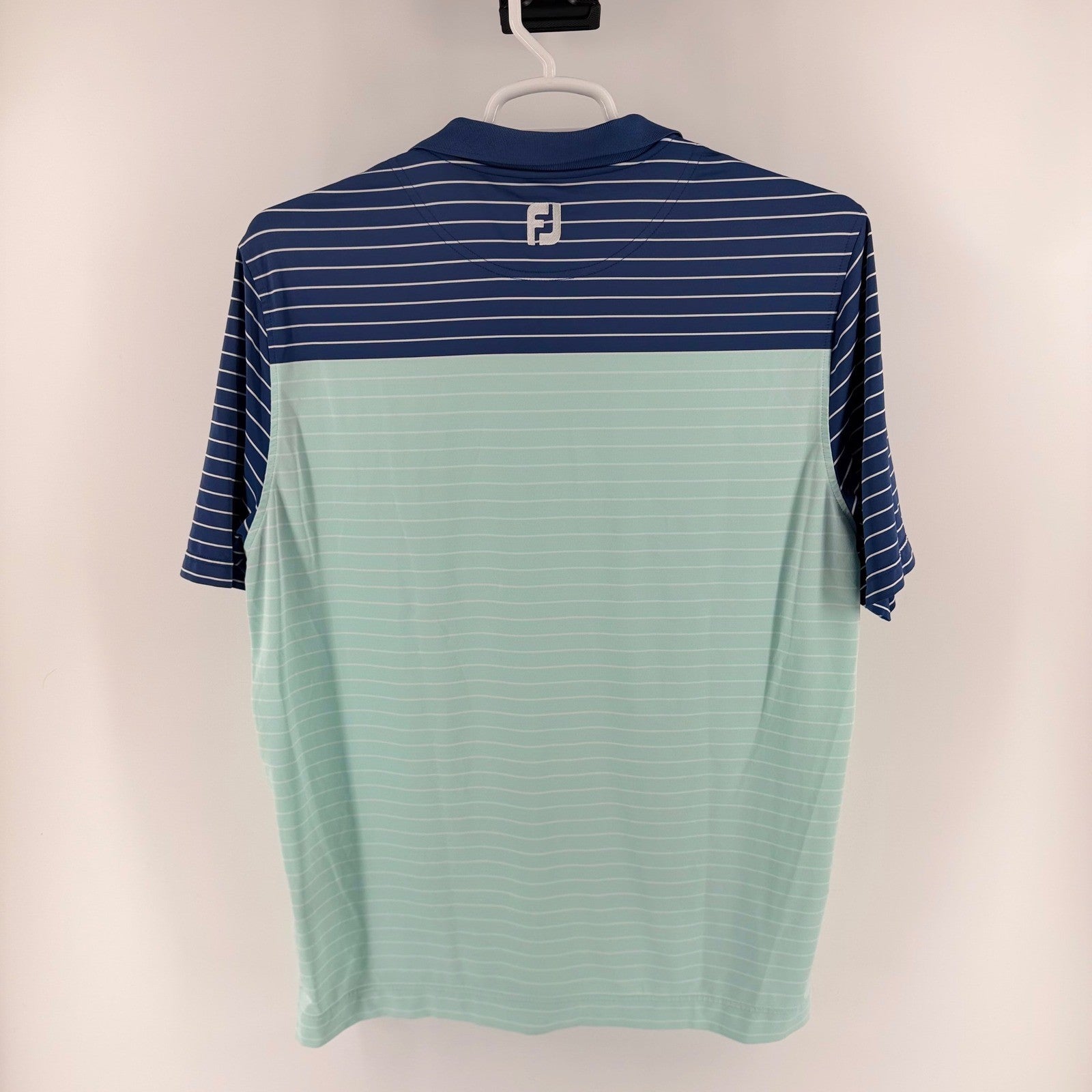 FootJoy Athletic Fit Golf Polo Shirt Striped Colorblock XL Navy Mint Green
