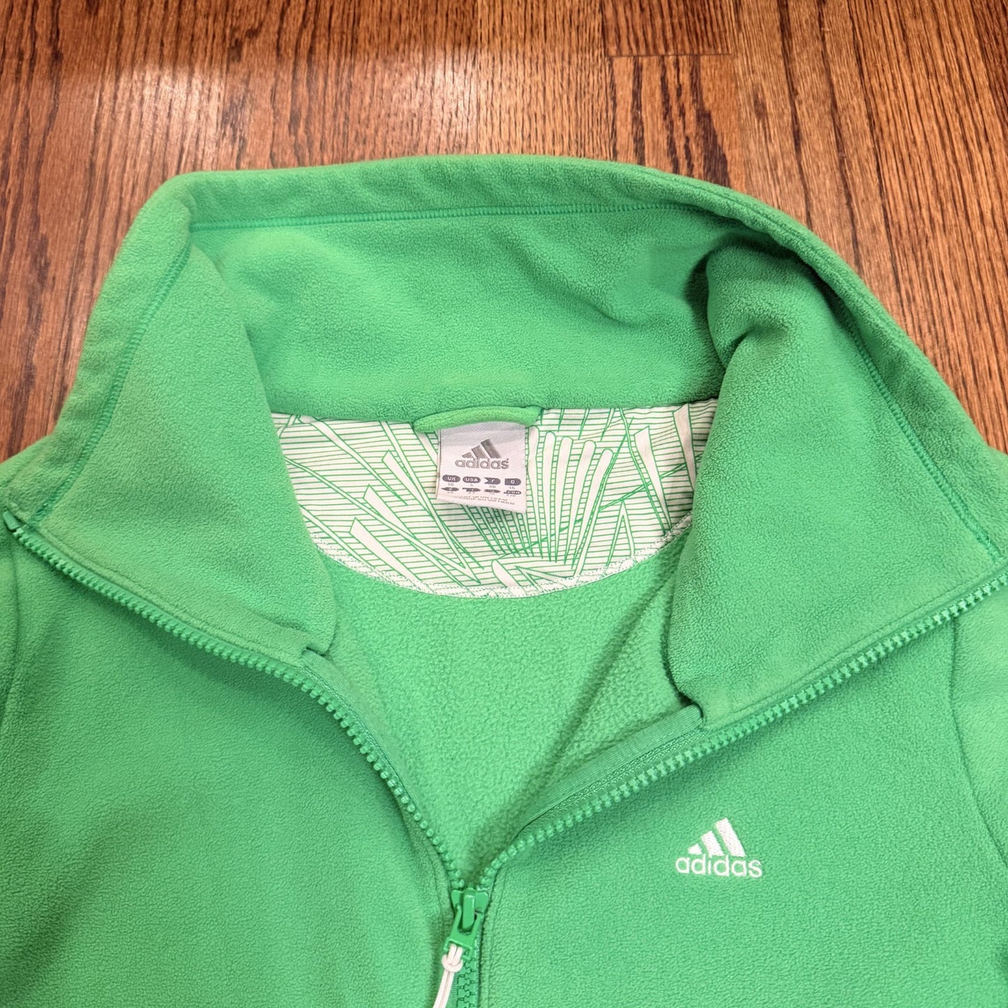 Adidas Jacket Womens Small Green Polar Fleece Full Zip Long Sleeve Running