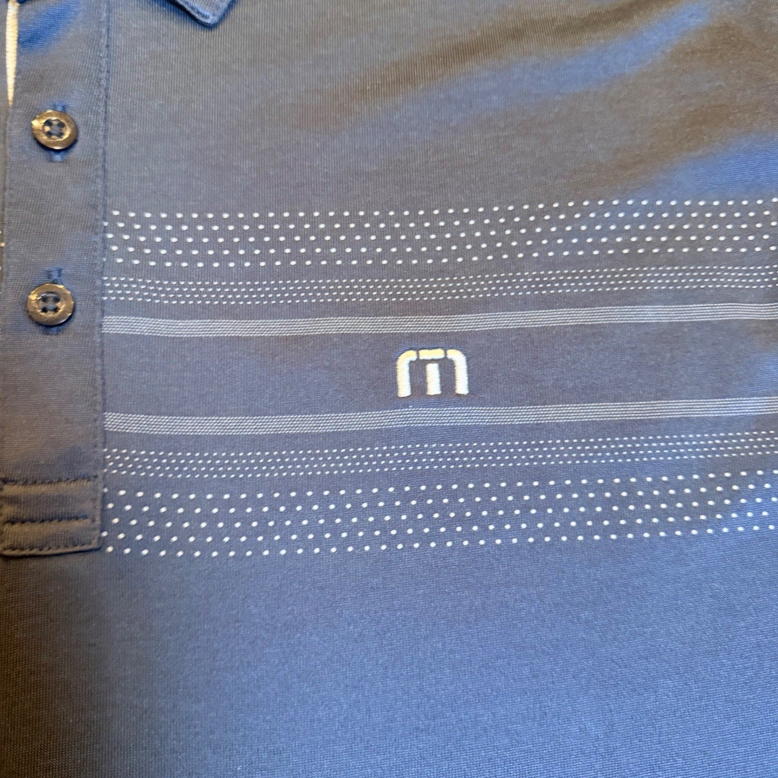 Travis Mathew Performance Golf Polo Shirt Chest Stripe XL Navy Blue Preppy