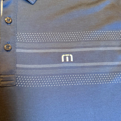 Travis Mathew Performance Golf Polo Shirt Chest Stripe XL Navy Blue Preppy