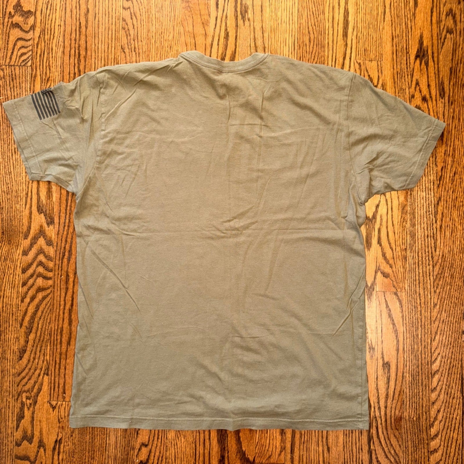 The Power Shop Graphic T-Shirt American Flag Sleeve XL Olive Green
