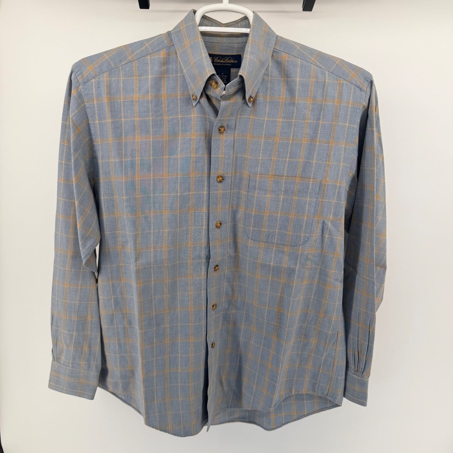 Brooks Brothers Brooksflannel Shirt Cotton Wool Plaid Blue Yellow M Mens