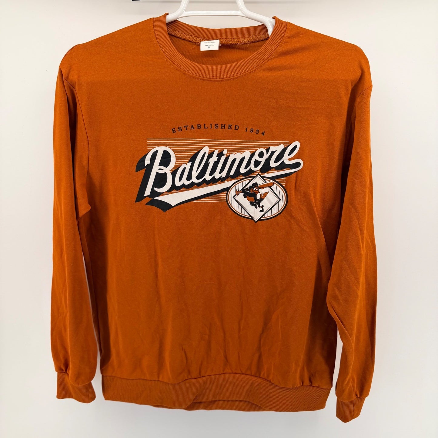 BDA Sports Baltimore Orioles Graphic Sweatshirt Lightweight Pullover M Orange