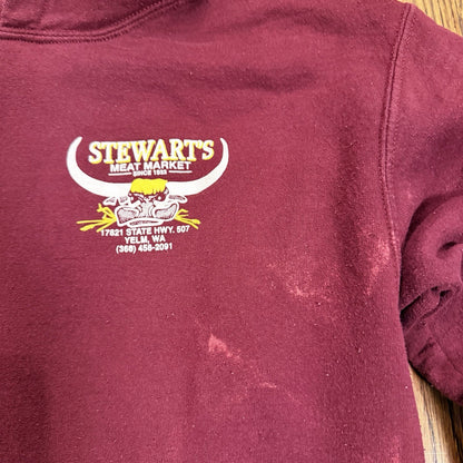 Stewart’s Meat Market Hoodie Yelm WA Local PNW Graphic Pullover Burgundy Size S