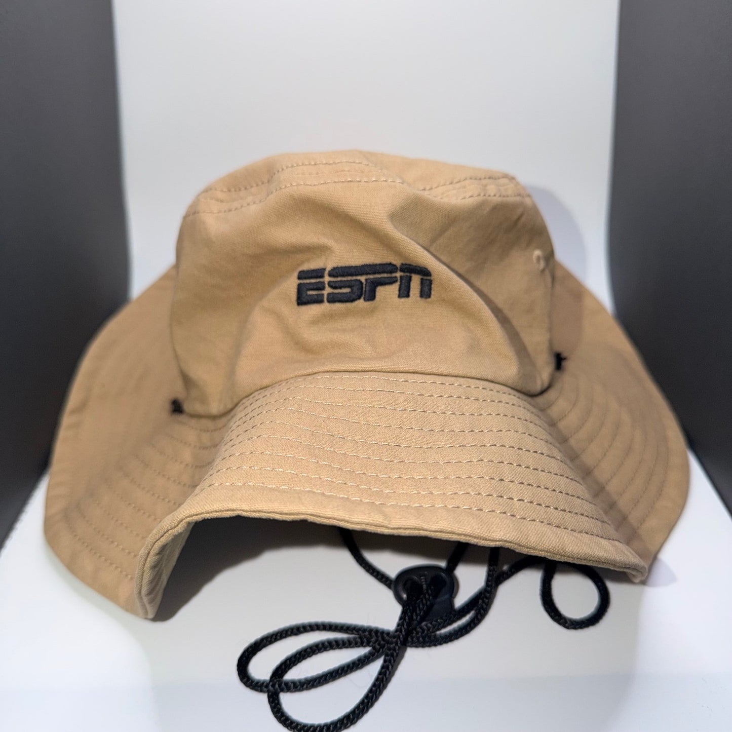 ESPN Logo Boonie Bucket Hat Adjustable Chin Strap Tan Khaki OSFM