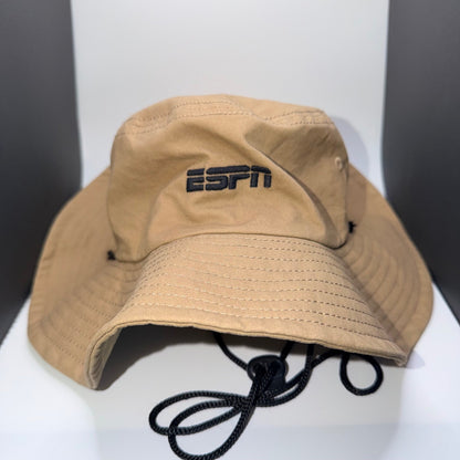 ESPN Logo Boonie Bucket Hat Adjustable Chin Strap Tan Khaki OSFM
