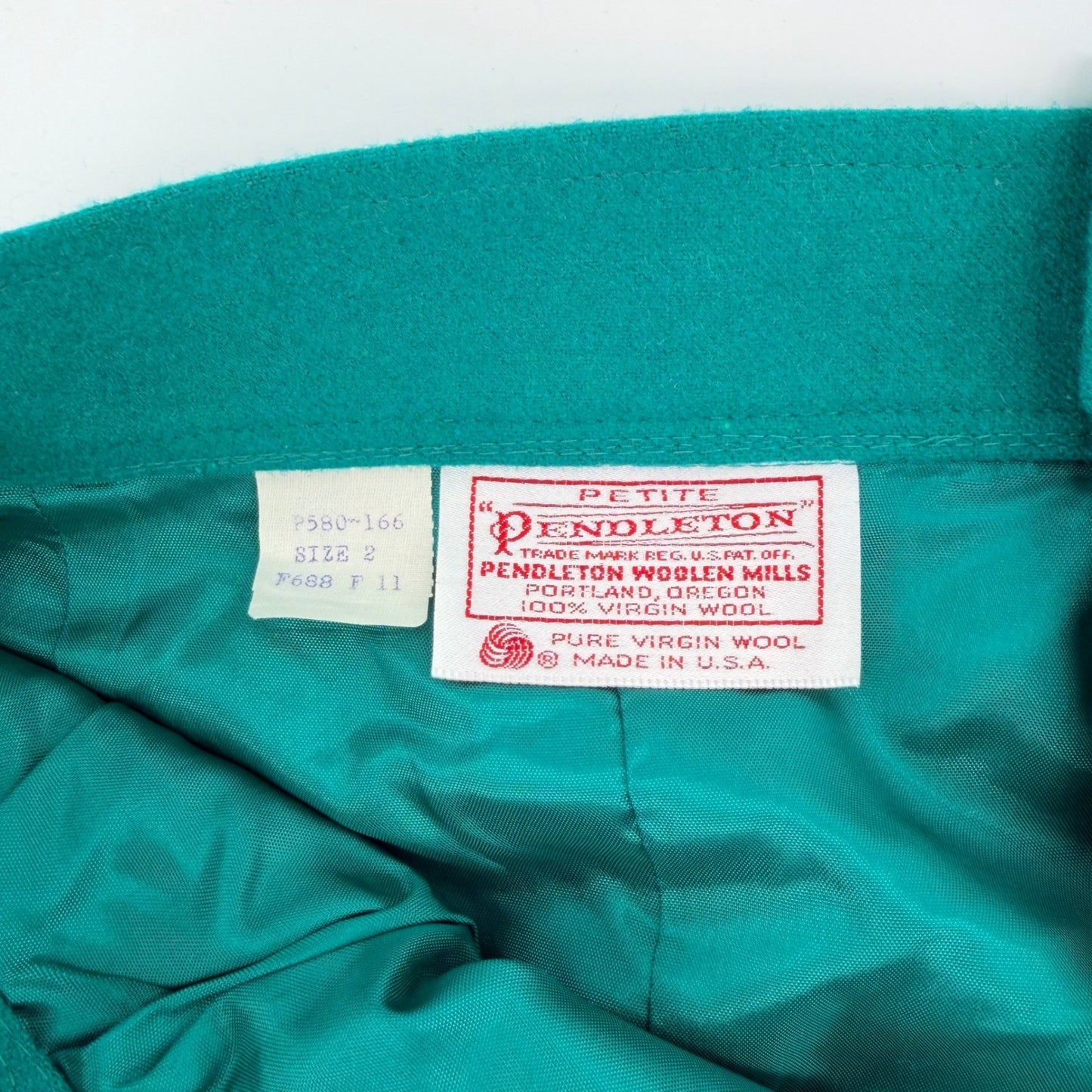 Pendleton Vintage Petite Wool Pencil Skirt High Waist Pleated Teal Green Size 2