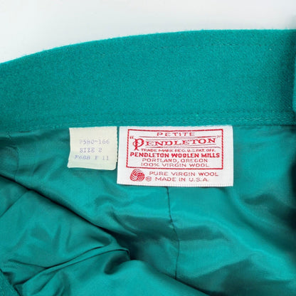 Pendleton Vintage Petite Wool Pencil Skirt High Waist Pleated Teal Green Size 2