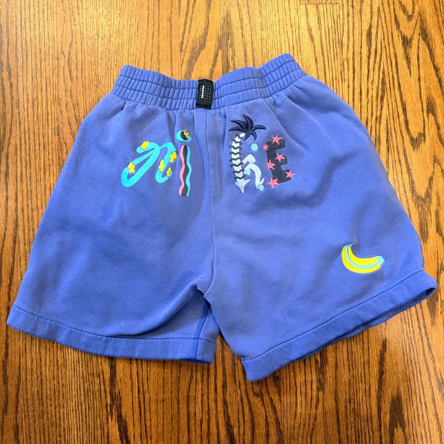 Nike FlyEase Sportswear Fleece Shorts Patch Graphics Blue Kids Size Large