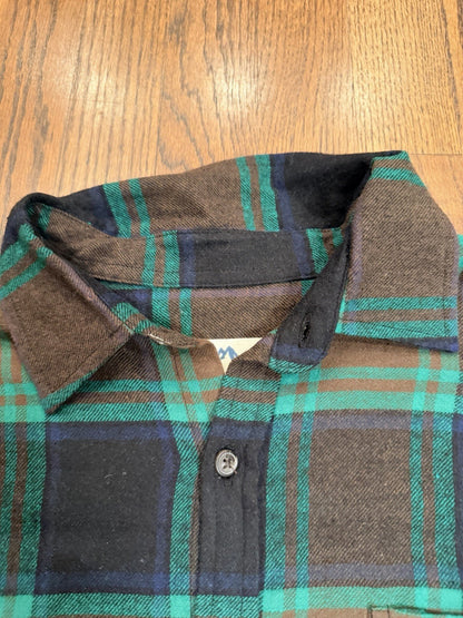 Natural Blue By Visitor Shirt Mens Green Brown Plaid Flannel Button Casual Top