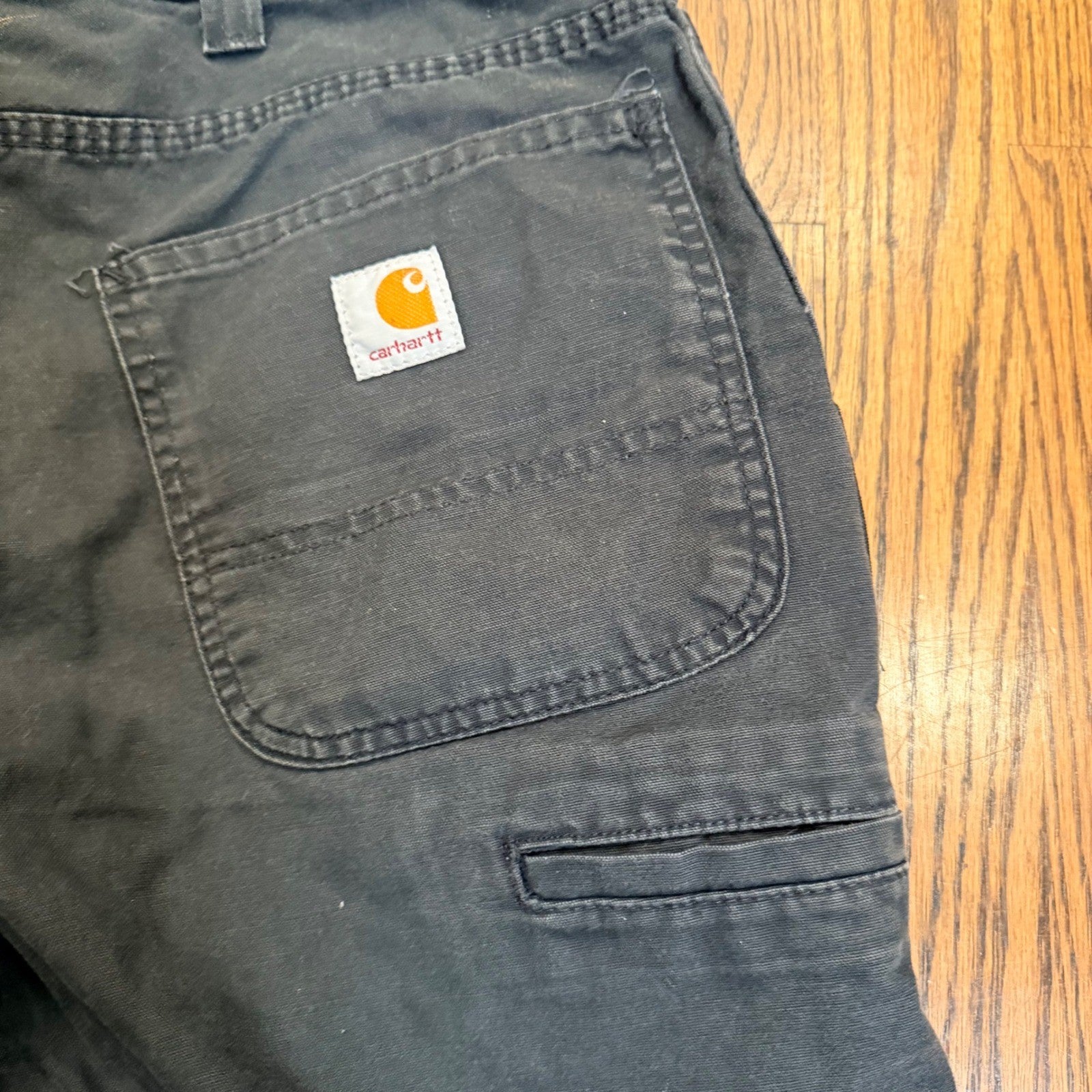 Carhartt Rugged Flex Canvas Work Shorts Utility Carpenter 34 Gray Distressed